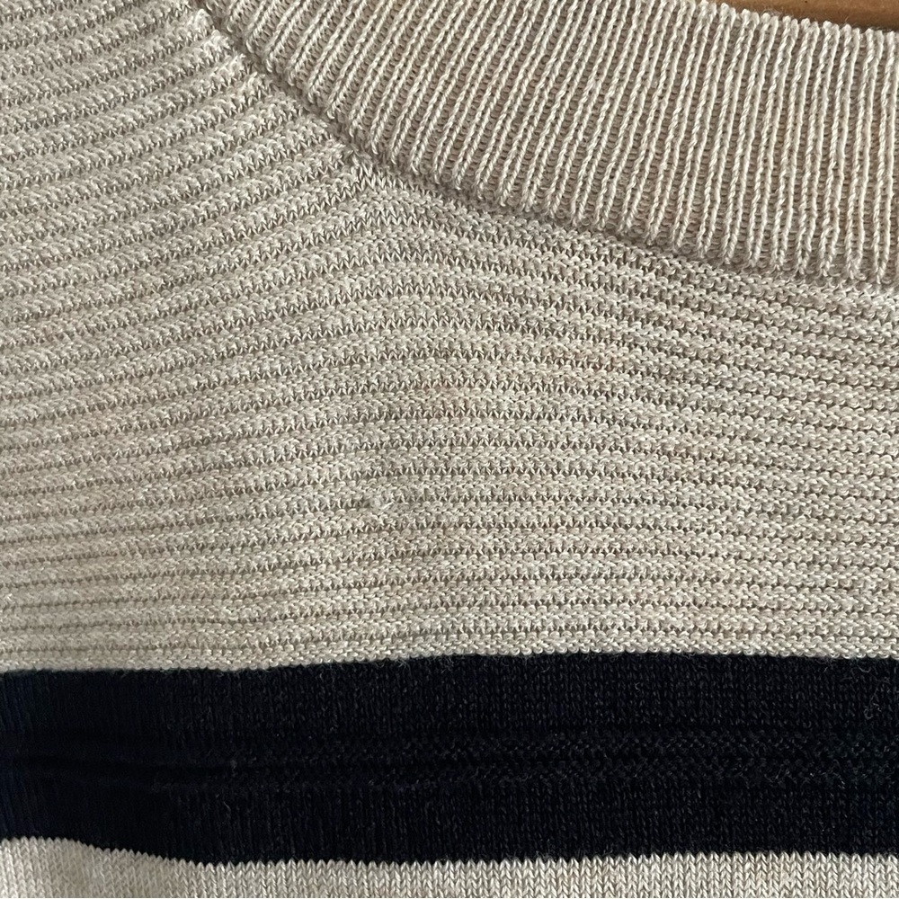 $10 SALE Neutral Striped Lightweight Sweater Knit Top Shoulder Button Accents - Picture 6 of 9